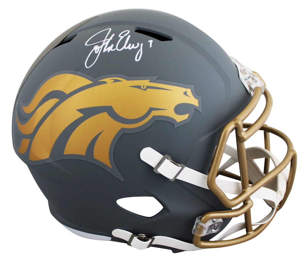 Broncos John Elway Signed Slate Full Size Speed Rep Helmet BAS Witnessed