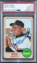 Giants Willie Mays Signed 1968 Topps #50 Card Graded 2, Auto 9! PSA/DNA Slabbed