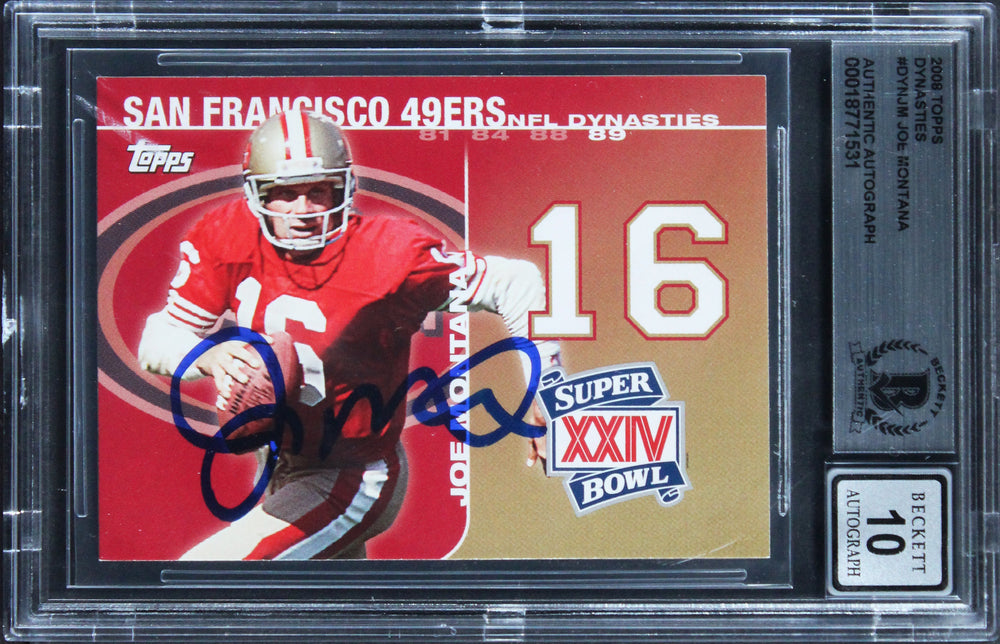 49ers Joe Montana Signed 2008 Topps Dynasties #DYNJM Card Auto 10! BAS Slabbed