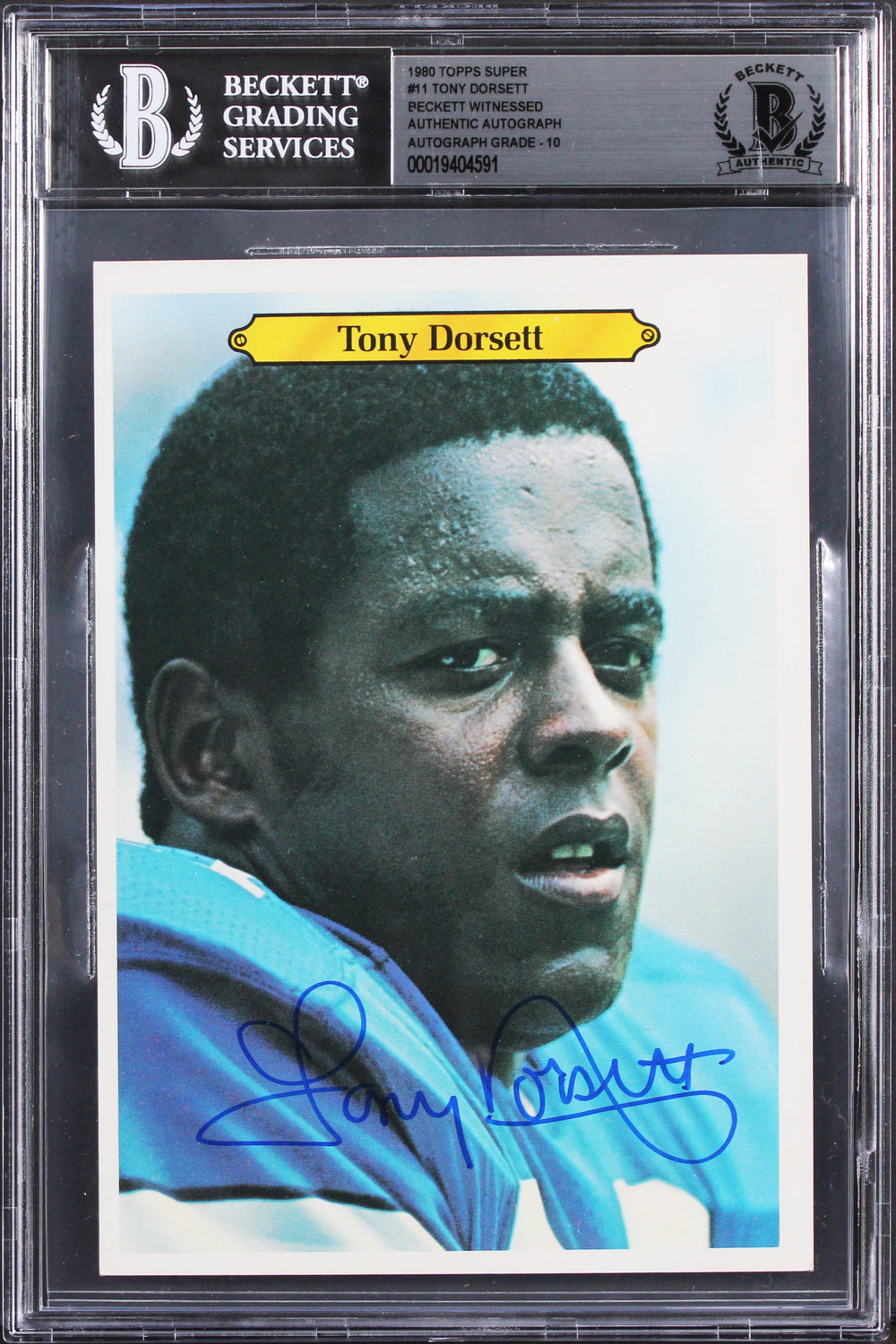 Cowboys Tony Dorsett Signed 1980 Topps Super #11 5x7 Card Auto 10! BAS Slabbed