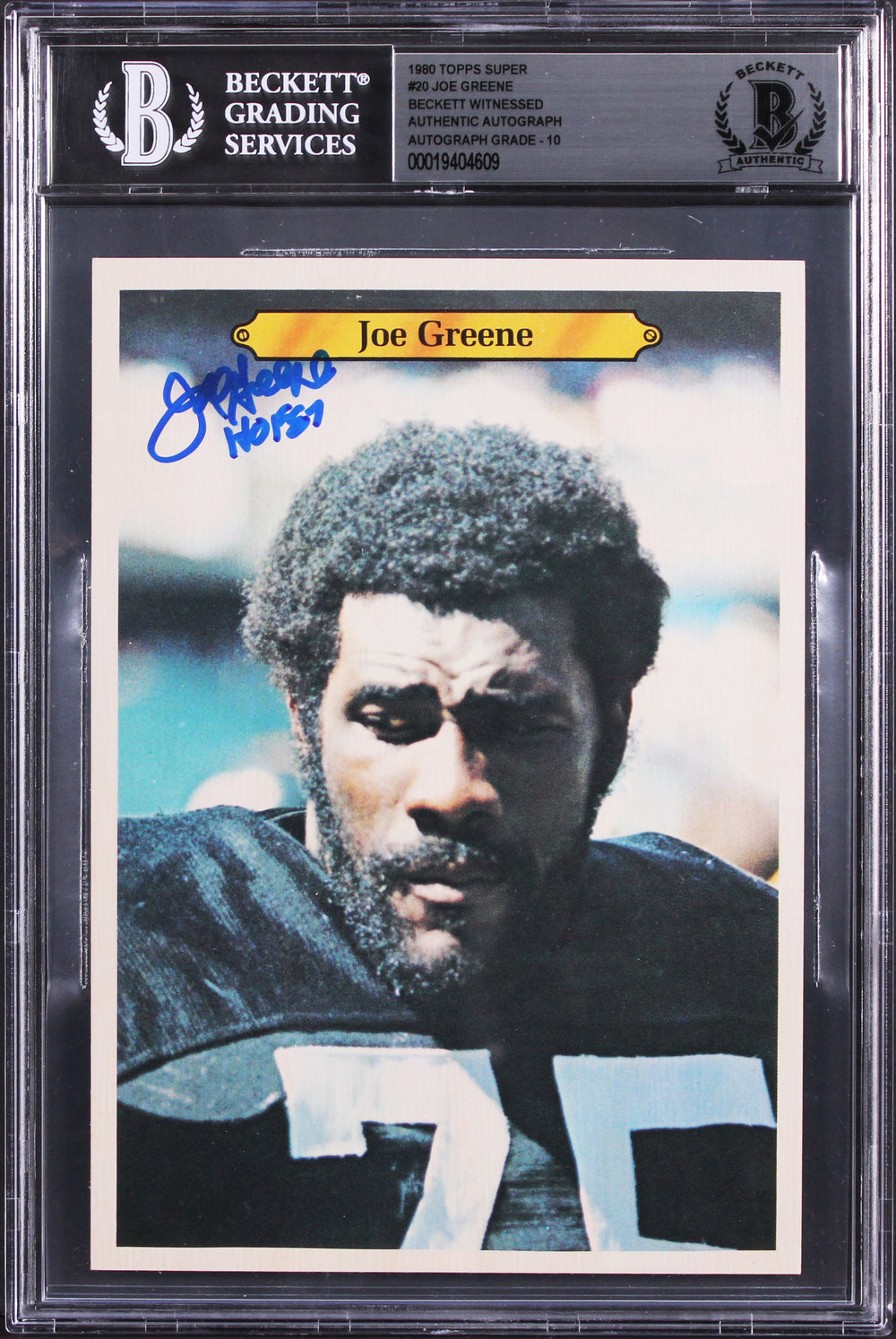 Steelers Joe Greene HOF 87 Signed 1980 Topps Super #20 5x7 Card Auto 10 BAS Slab