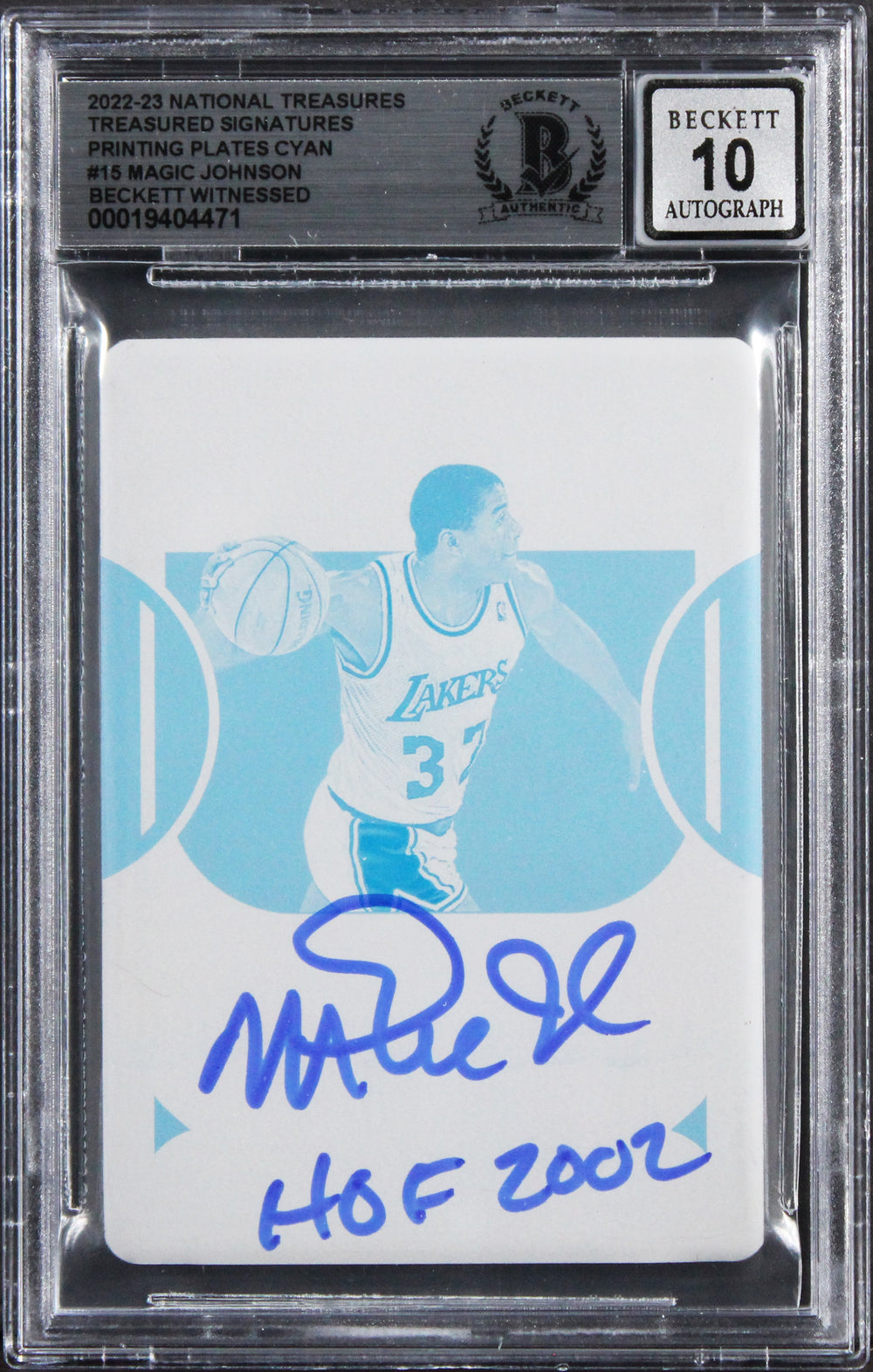 Magic Johnson HOF 2002 Signed 2022 NT Sig PP Cyan #15 1/1 Card Auto 10! BAS Slab