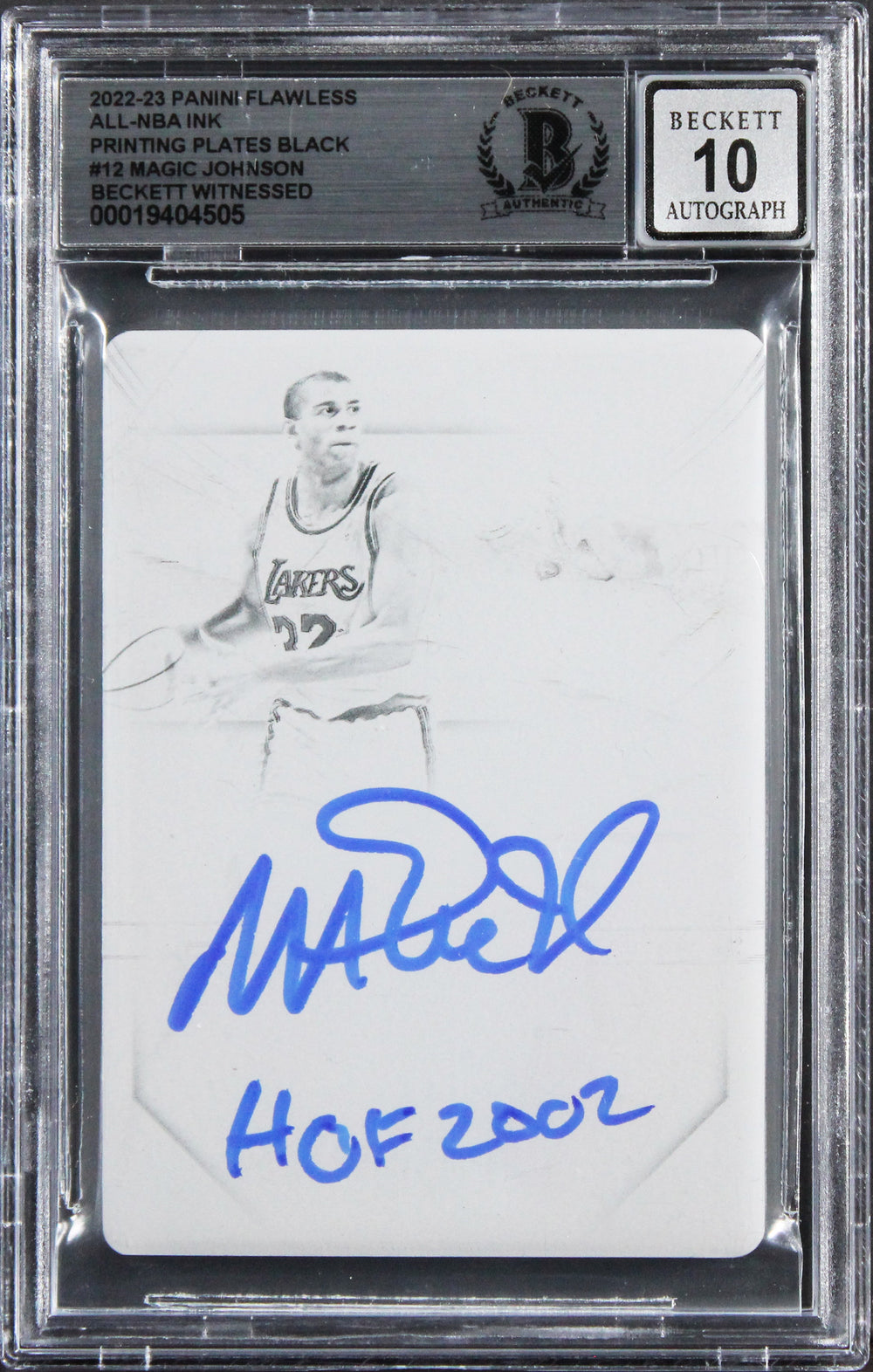 Magic Johnson "HOF 2002" Signed 2022 Panini PP Black #12 Card Auto 10 BAS Slab