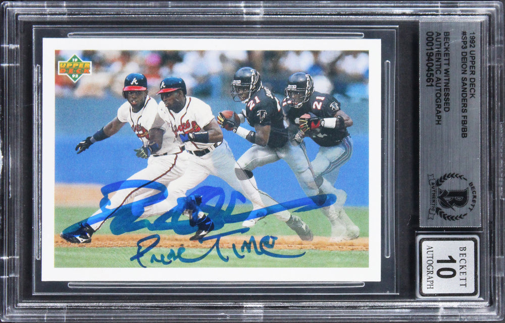 Deion Sanders "Primetime" Signed 1992 UD #SP3 FB/BB Card Auto 10! BAS Slabbed 2