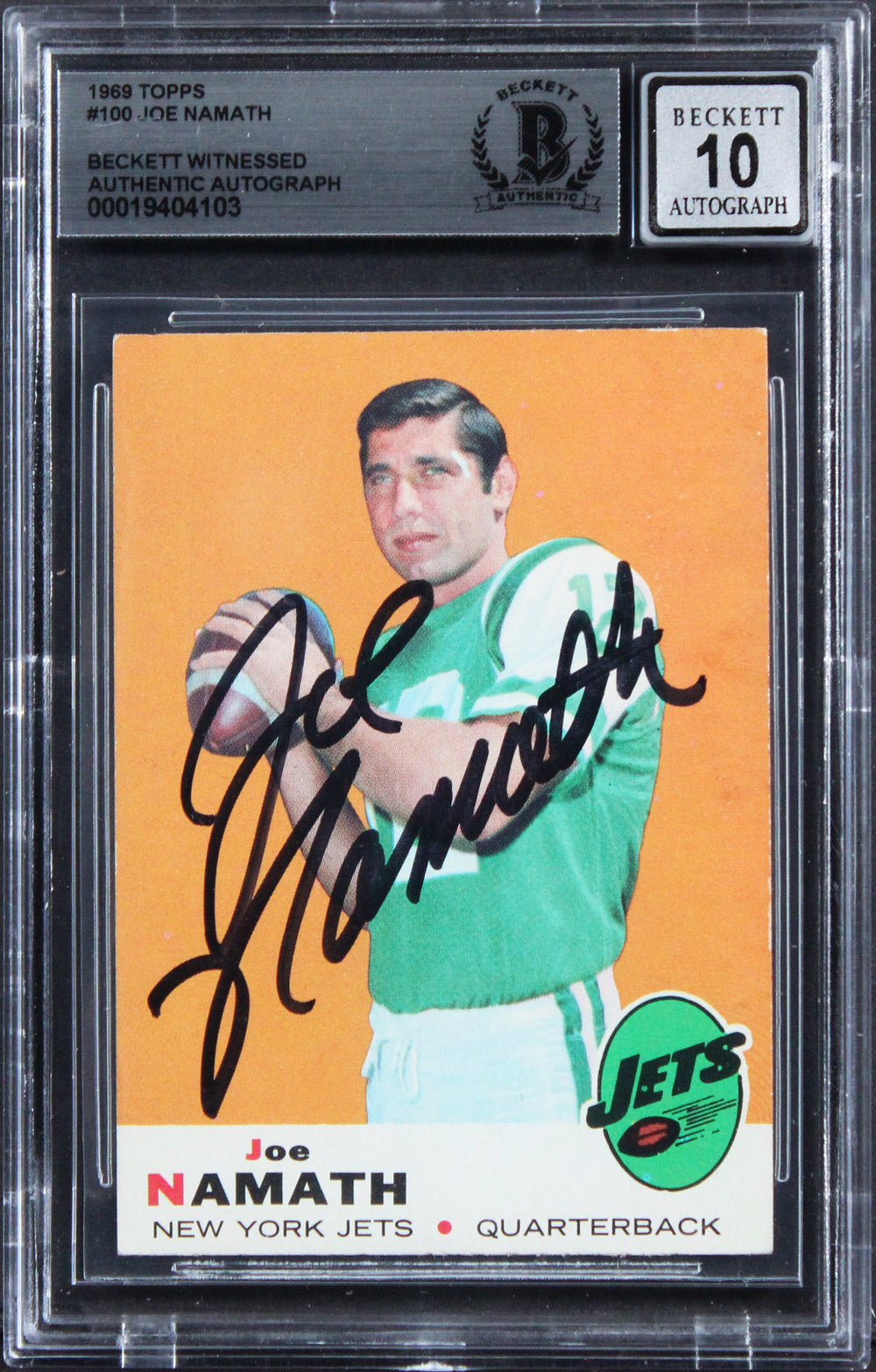 Jets Joe Namath Authentic Signed 1969 Topps #100 Card Auto 10! BAS Slabbed 2