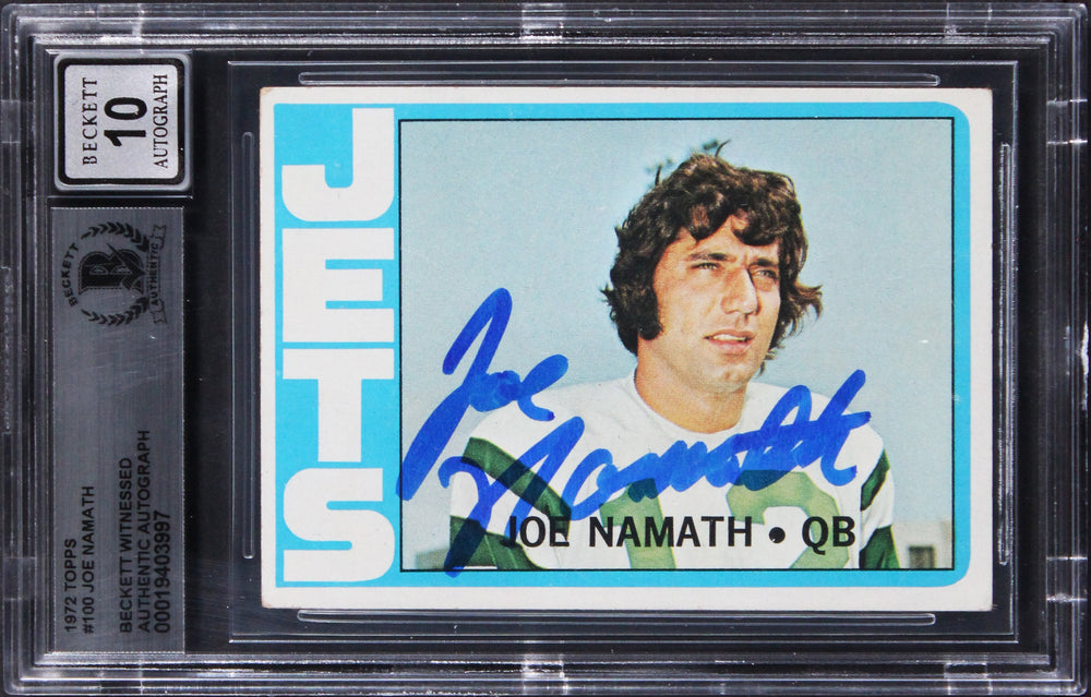 Jets Joe Namath Authentic Signed 1972 Topps #100 Card Auto 10! BAS Slabbed 1