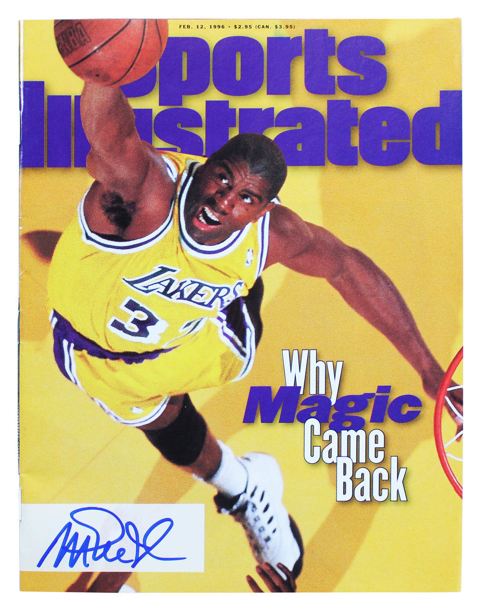 Lakers Magic Johnson Signed February 1996 Sports Illustrated Magazine BAS Wit