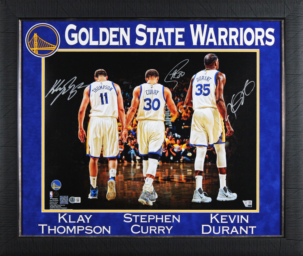 Warriors (3) Curry, Durant & Thompson Authentic Signed 16x20 Framed Photo BAS