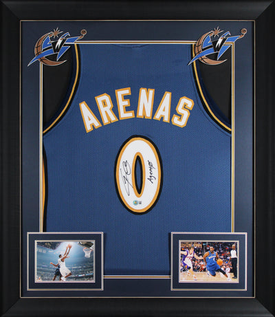 Gilbert Arenas "Agent 0" Signed Blue Pro Style Framed Jersey BAS Witnessed