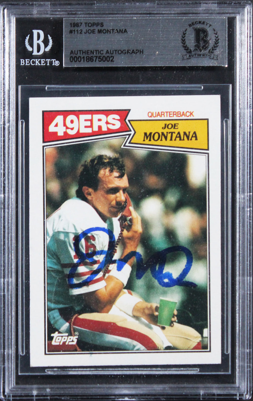 49ers Joe Montana Authentic Signed 1987 Topps #112 Card Autographed BAS Slabbed