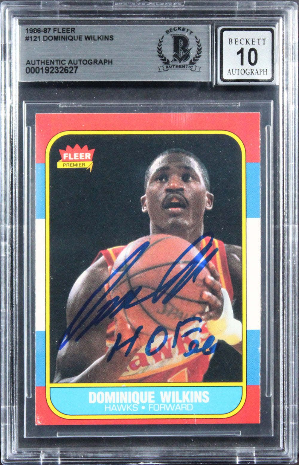 Dominique Wilkins "HOF 06" Signed 1986 Fleer #121 Rookie Card Auto 10! BAS Slab