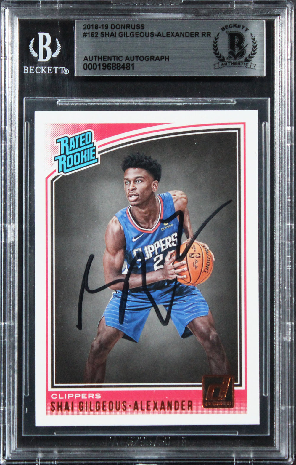 Shai Gilgeous-Alexander Signed 2018 Donruss #162 Rated Rookie Card BAS Slabbed 3