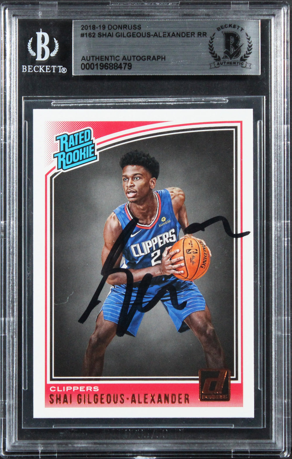 Shai Gilgeous-Alexander Signed 2018 Donruss #162 Rated Rookie Card BAS Slabbed 1
