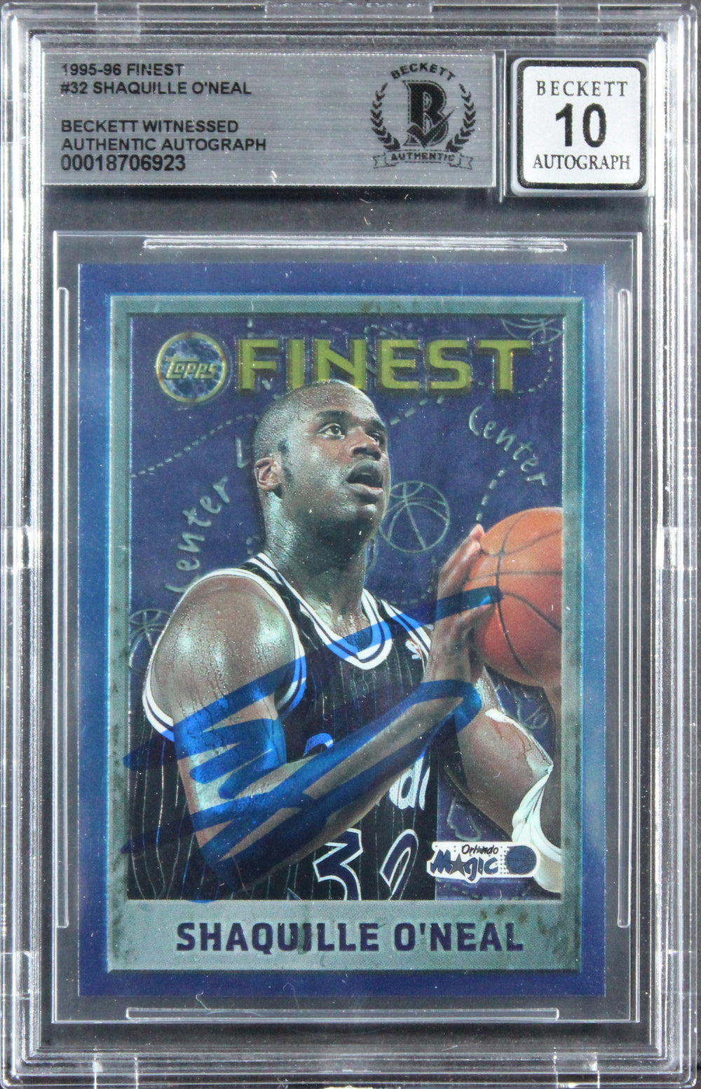 Magic Shaquille O'Neal Signed 1995 Finest #32 Card Auto Grade 10! BAS Slabbed