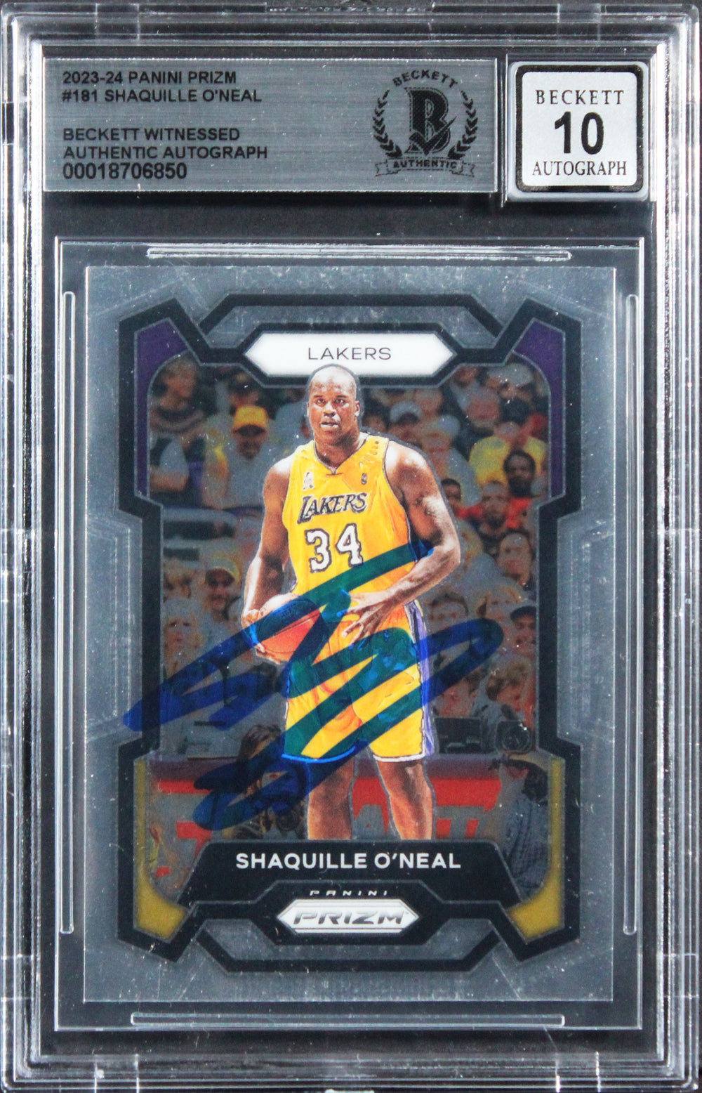 Magic Shaquille O'Neal Signed 2023 Panini Prizm #181 Card Auto 10! BAS Slabbed