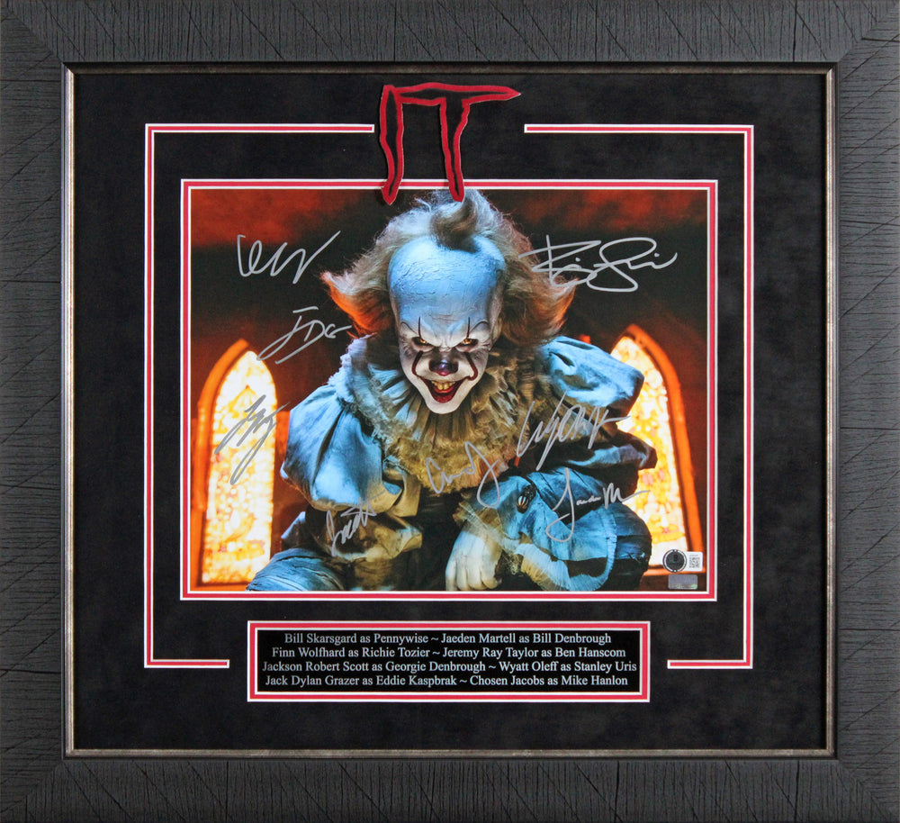 It (8) Skarsgard, Wolfhard, Martell, +5 Signed 11x14 Framed Photo BAS LOA