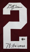 Oklahoma Billy Sims "78 Heisman" Signed Maroon Pro Style Jersey BAS Witnessed