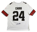 Browns Nick Chubb Authentic Signed White Nike Game Jersey BAS Witness #1W042195