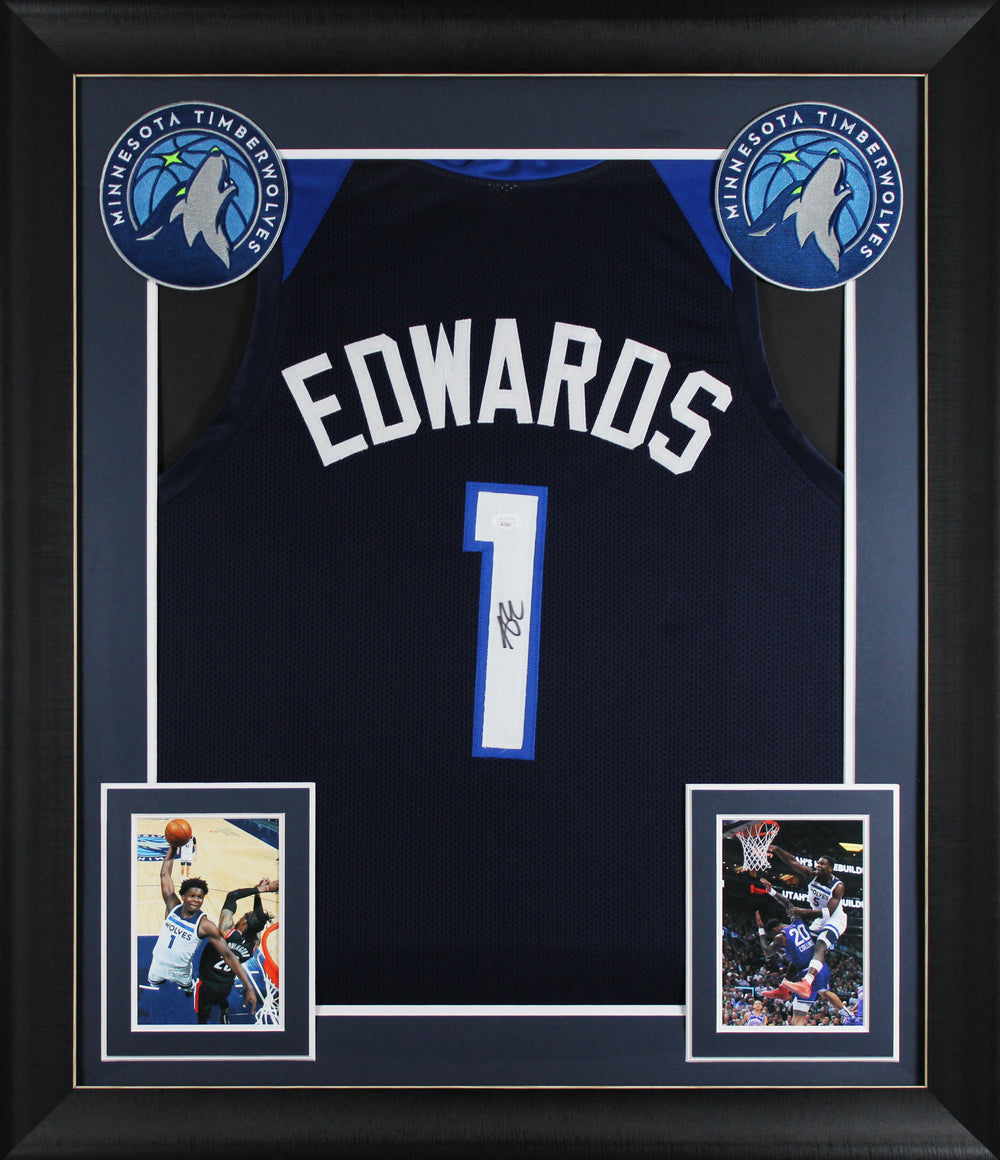 Anthony Edwards Authentic Signed Navy Blue Pro Style Framed Jersey JSA #AV33847