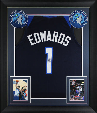 Anthony Edwards Authentic Signed Navy Blue Pro Style Framed Jersey JSA #AV33847