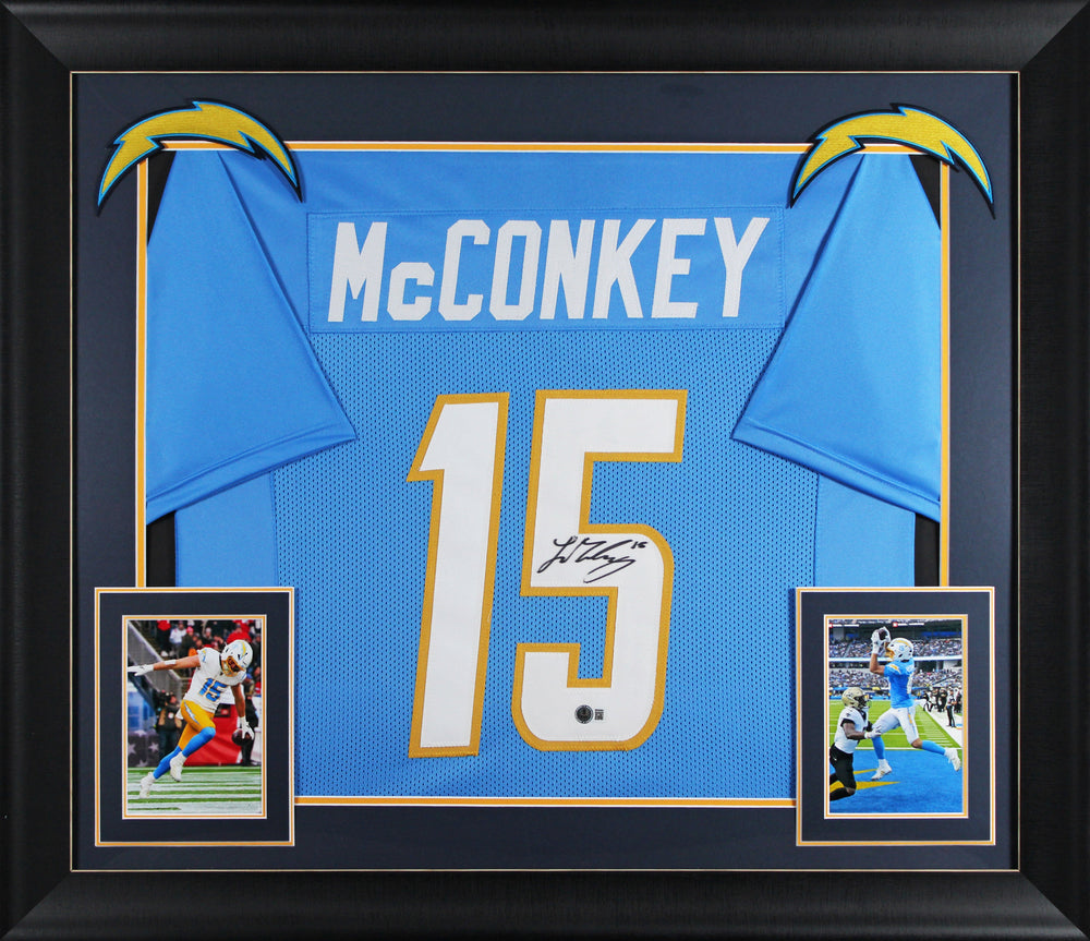 Ladd McConkey Authentic Signed Powder Blue Pro Style Framed Jersey BAS Witnessed
