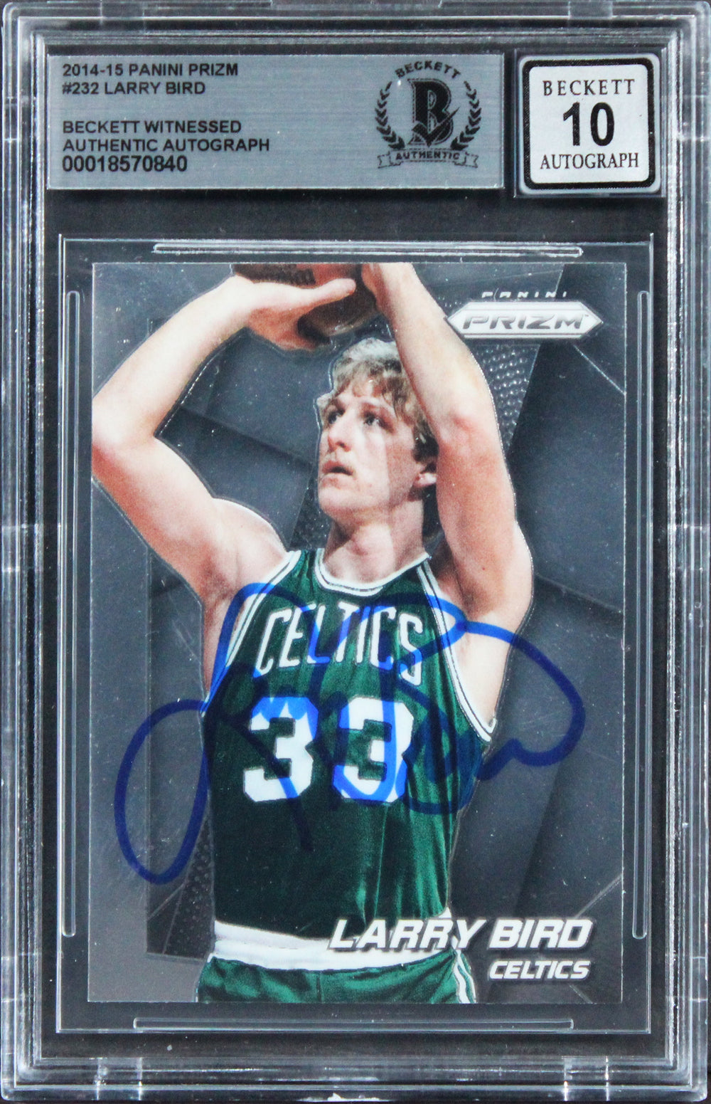Celtics Larry Bird Signed 2014 Panini Prizm #232 Card Auto Grade 10! BAS Slabbed