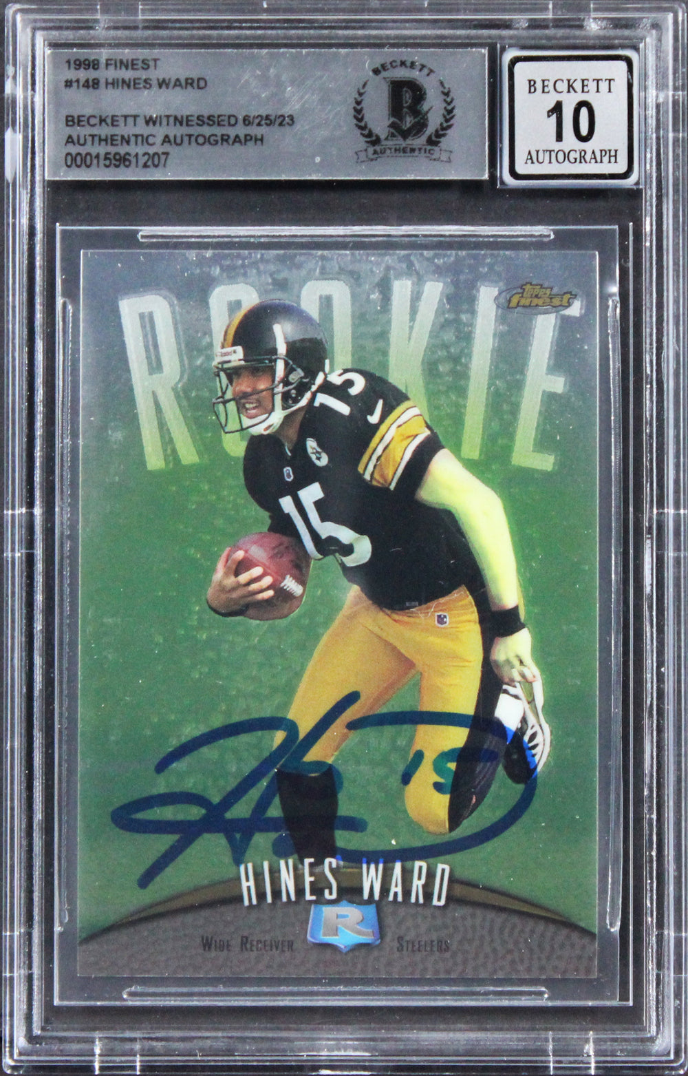 Steelers Hines Ward Signed 1998 Topps Finest #148 Rookie Card Auto 10! BAS Slab