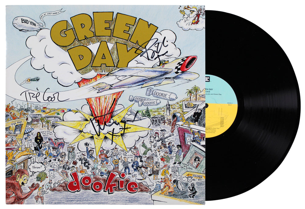 Green Day (3) Armstrong, Dirnt & Cool  Signed Dookie Album Cover W/ Vinyl BAS