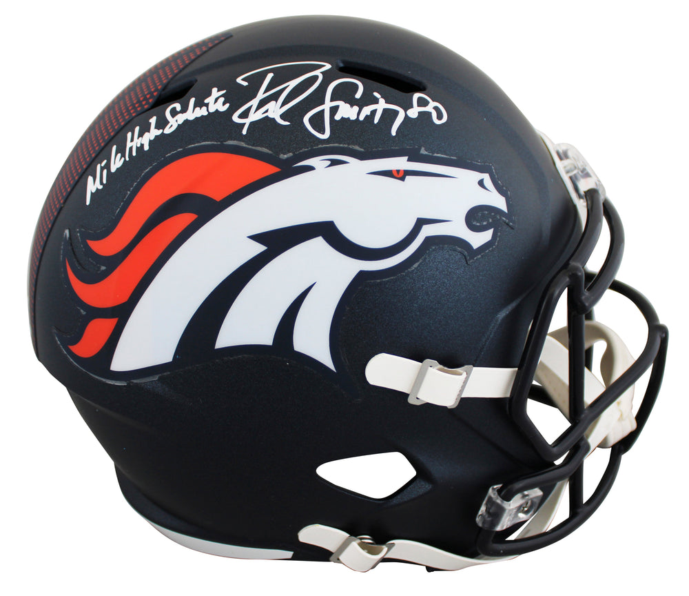 Broncos Rod Smith "MHS" Signed Full Size Speed Rep Helmet BAS Witnessed 2