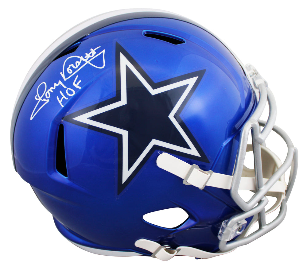 Cowboys Tony Dorsett "HOF" Signed Flash F/S Speed Rep Helmet BAS Wit #4W644195
