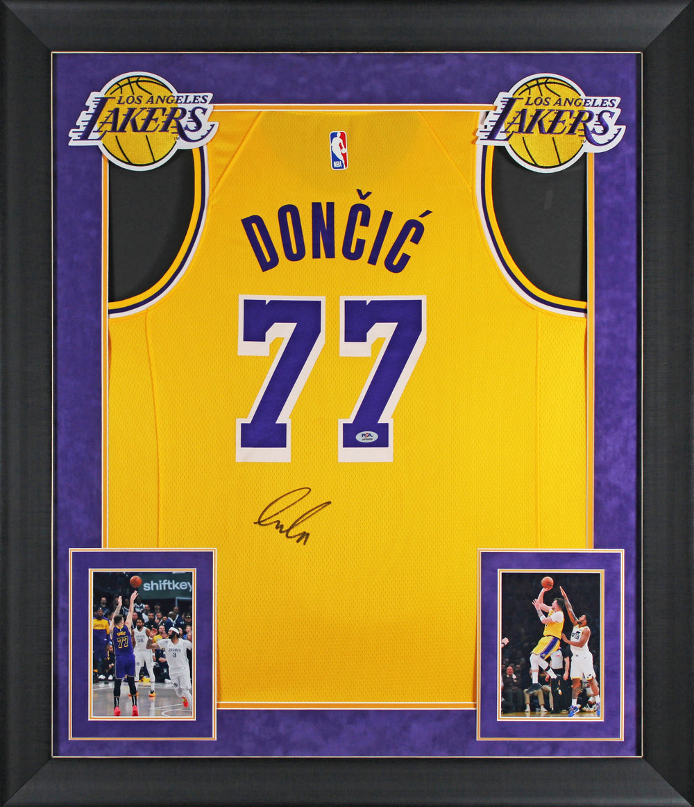 Lakers Luka Doncic Signed Yellow Nike Swingman Framed Jersey PSA/DNA #AP89099