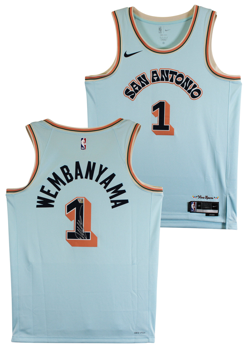 Spurs Victor Wembanyama Signed 2024 Light Blue Nike City Edition Jersey Fanatics