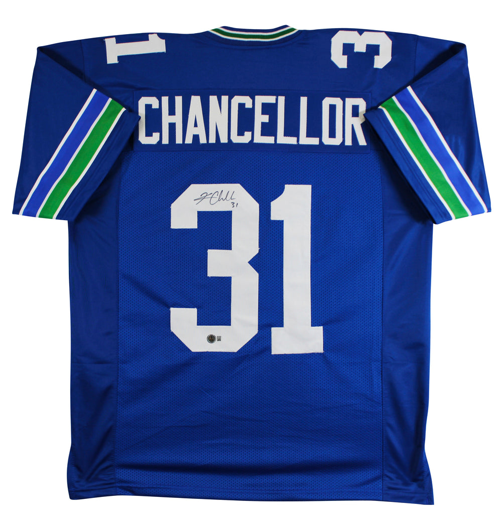Kam Chancellor Authentic Signed Blue Throwback Pro Style Jersey BAS Witnessed