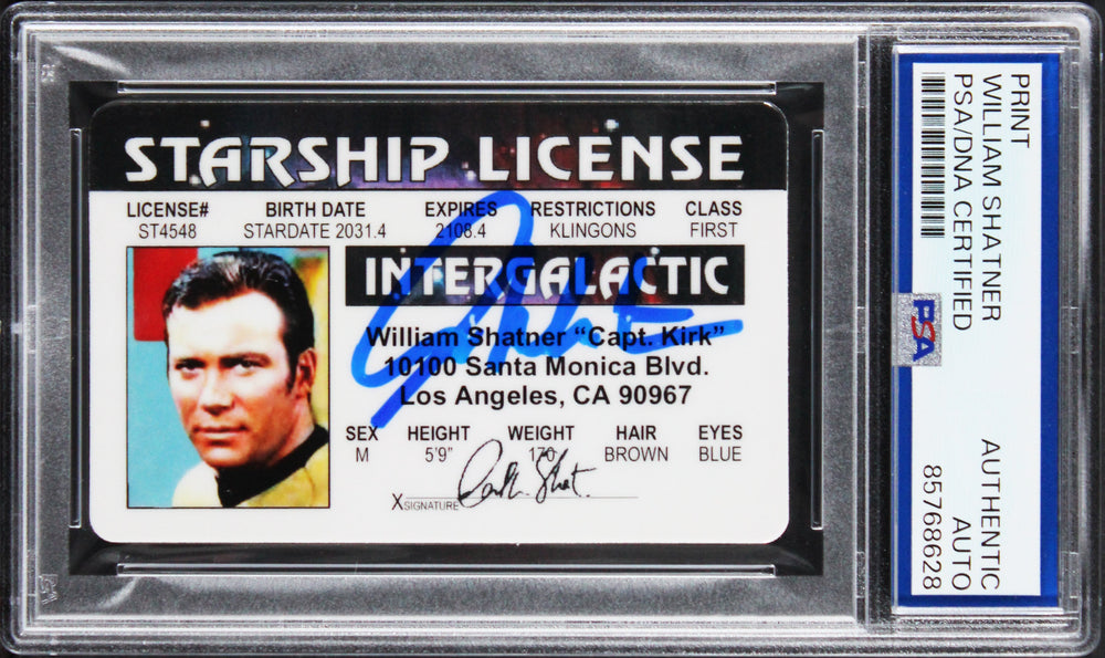 William Shatner Star Trek Signed Captain Kirk Starship License PSA/DNA Slabbed 1