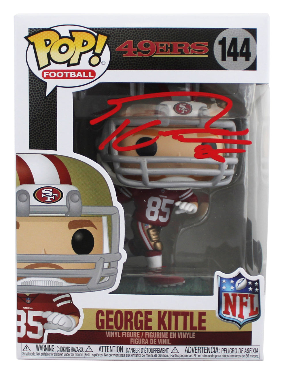 49ers George Kittle Authentic Signed #144 Funko Pop Figure w/ Red Sig BAS Wit