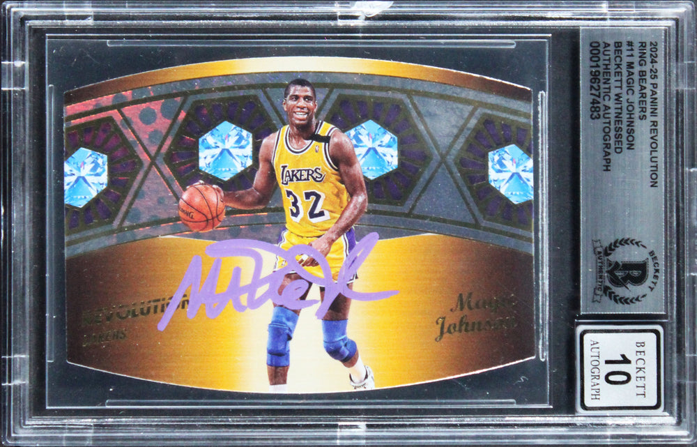 Lakers Magic Johnson Signed 2024 Panini Revolution #11 Card Auto 10! BAS Slabbed
