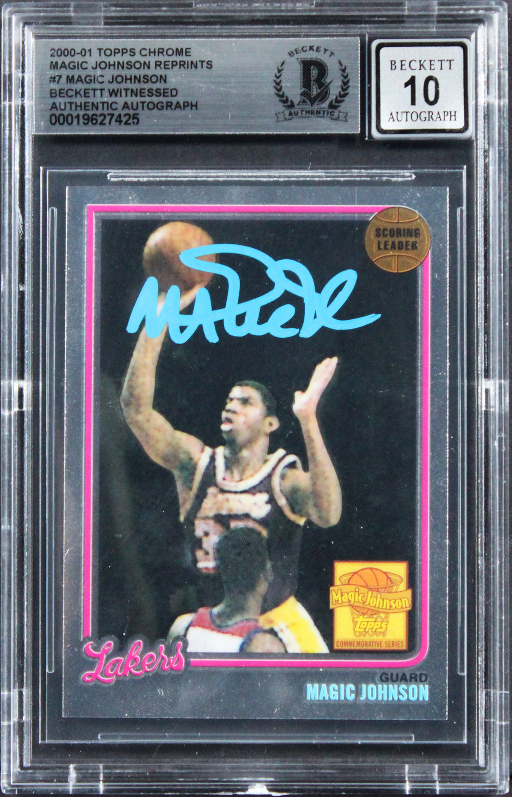 Magic Johnson Signed 2000 Topps Chrome Reprints #7 Card Auto 10! BAS Slabbed