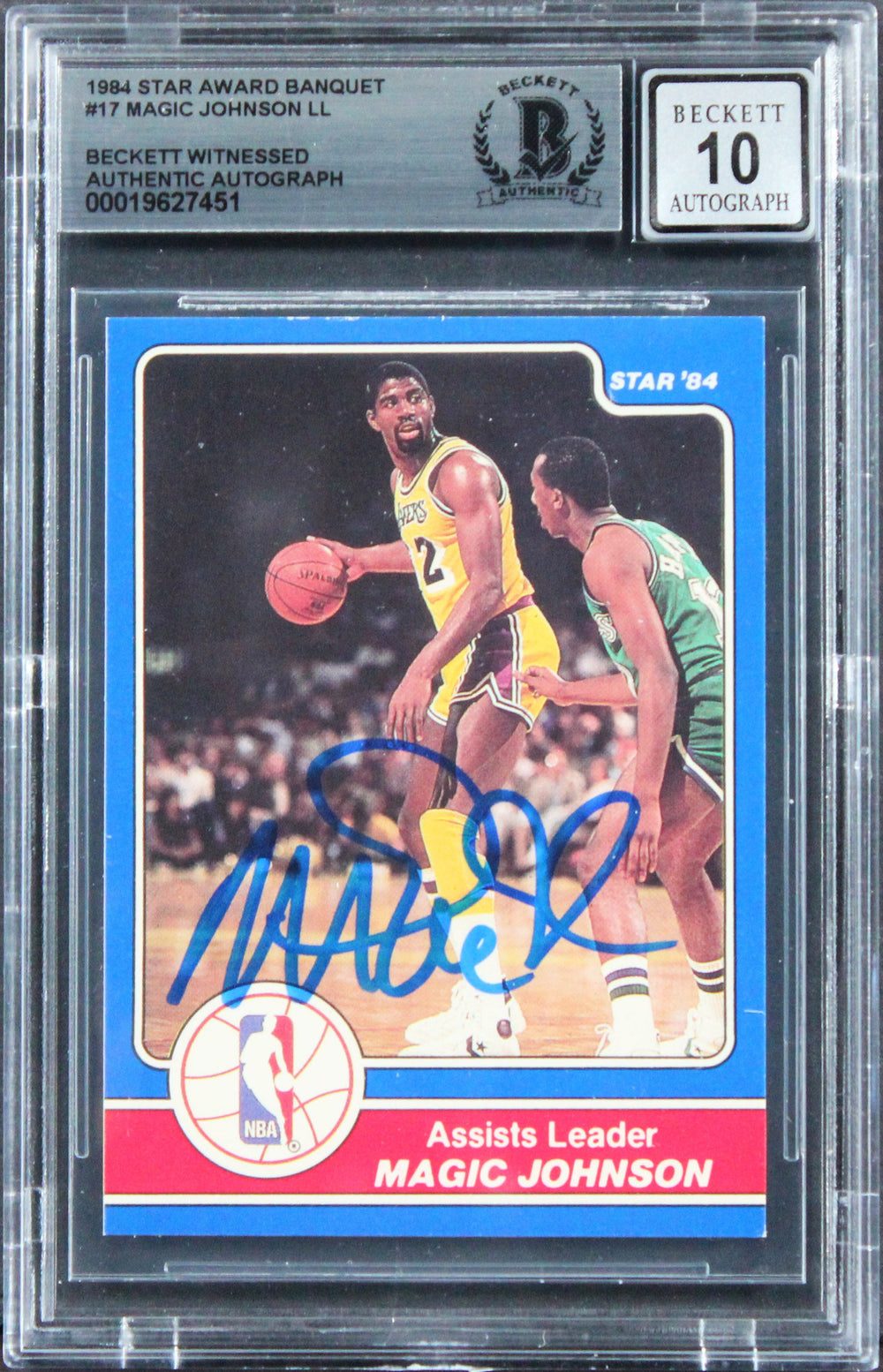 Magic Johnson Signed 1984 Star Award Banquet #17 Card Auto Grade 10! BAS Slabbed