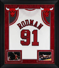 Bulls Dennis Rodman "HOF 2011" Signed White M&N HWC Swingman Framed Jersey BAS W
