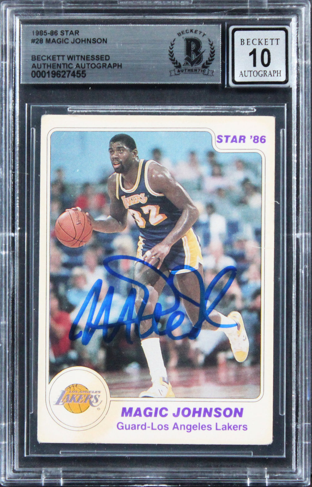 Lakers Magic Johnson Signed 1985 Star #28 Card Auto Grade Mint 10! BAS Slabbed