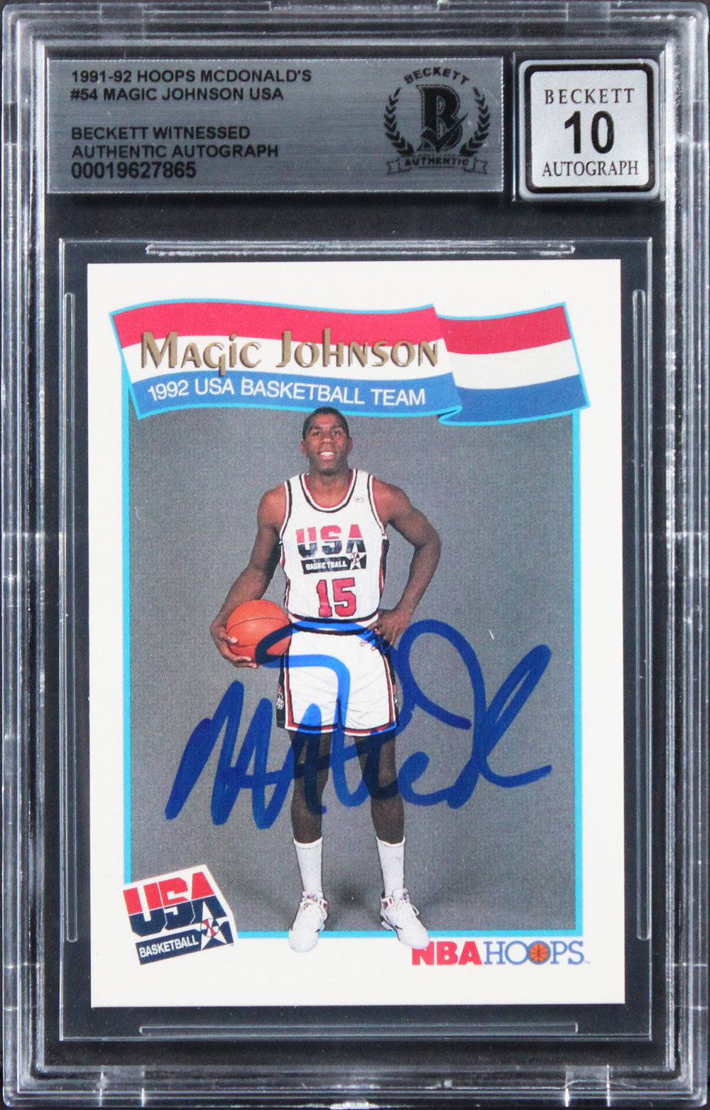 Lakers Magic Johnson Signed 1991 Hoops McDonald's #54 Card Auto 10! BAS Slabbed