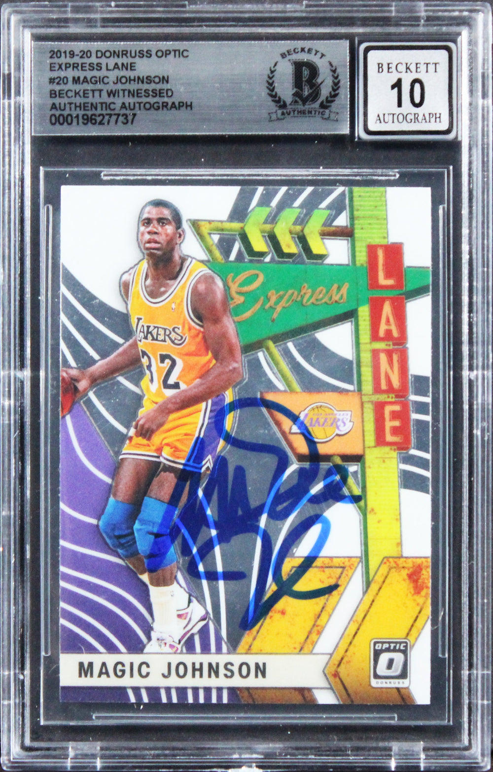 Magic Johnson Signed 2019 Donruss Optic Express Lane #20 Card Auto 10! BAS Slab