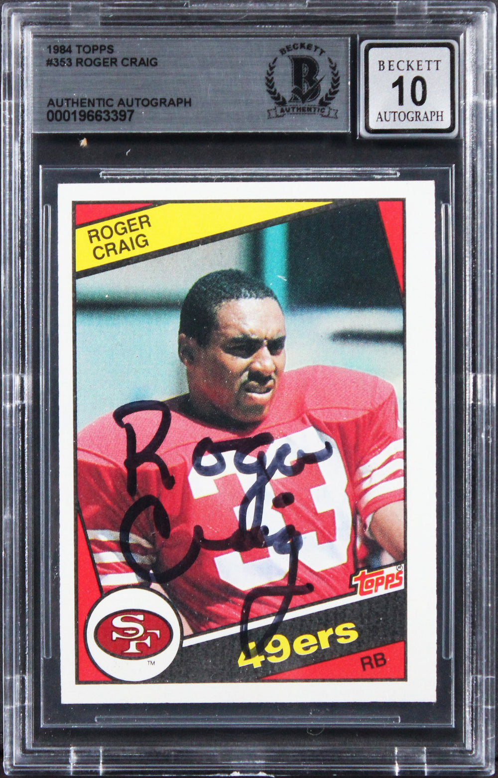 49ers Roger Craig Signed 1984 Topps #353 Rookie Card Auto 10! BAS Slabbed 3