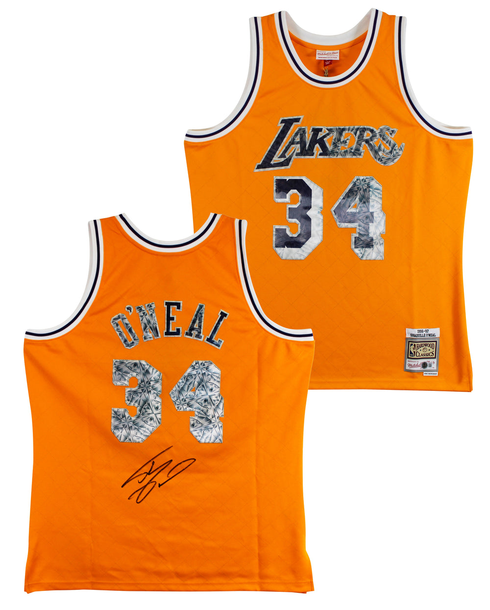 Lakers Shaquille O'Neal Signed Yellow 75th Anniv. M&N TB HWC Swingman Jersey BAS