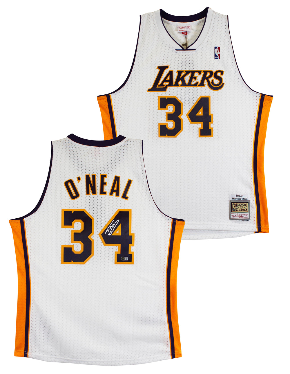 Lakers Shaquille O'Neal Signed White M&N 02-03 TB HWC Swingman Jersey BAS Wit