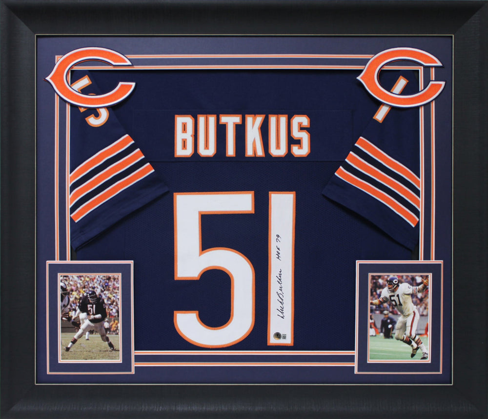 Dick Butkus "HOF 79" Authentic Signed Navy Blue Pro Style Framed Jersey BAS