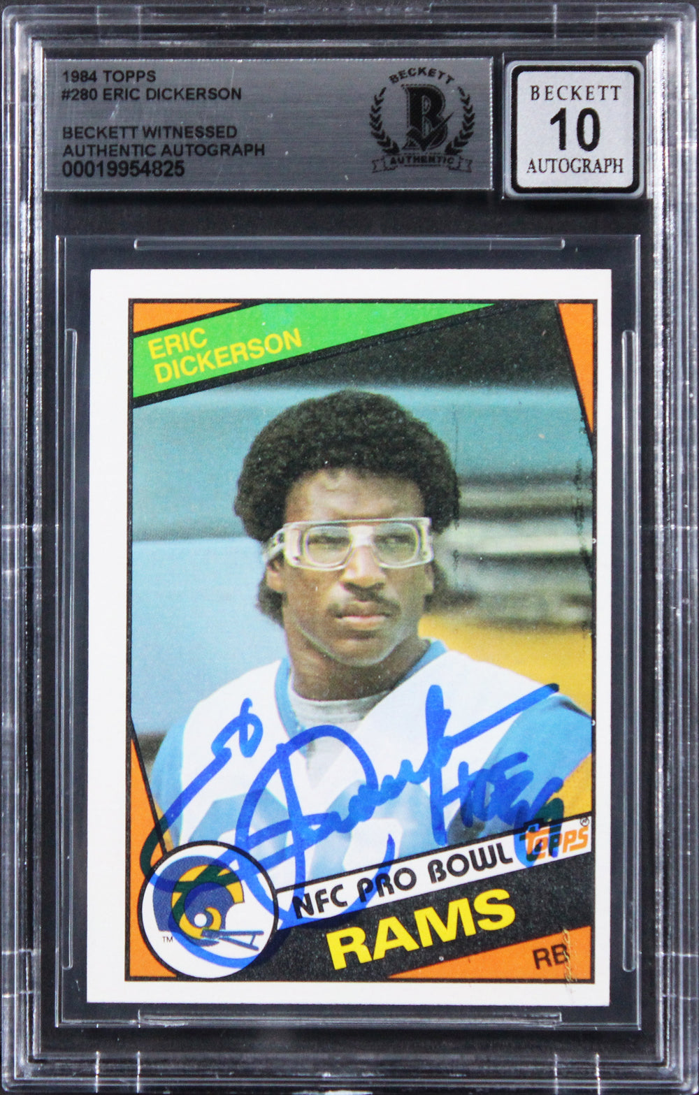Rams Eric Dickerson "HOF 99" Signed 1984 Topps #280 Card Auto 10! BAS Slabbed 2