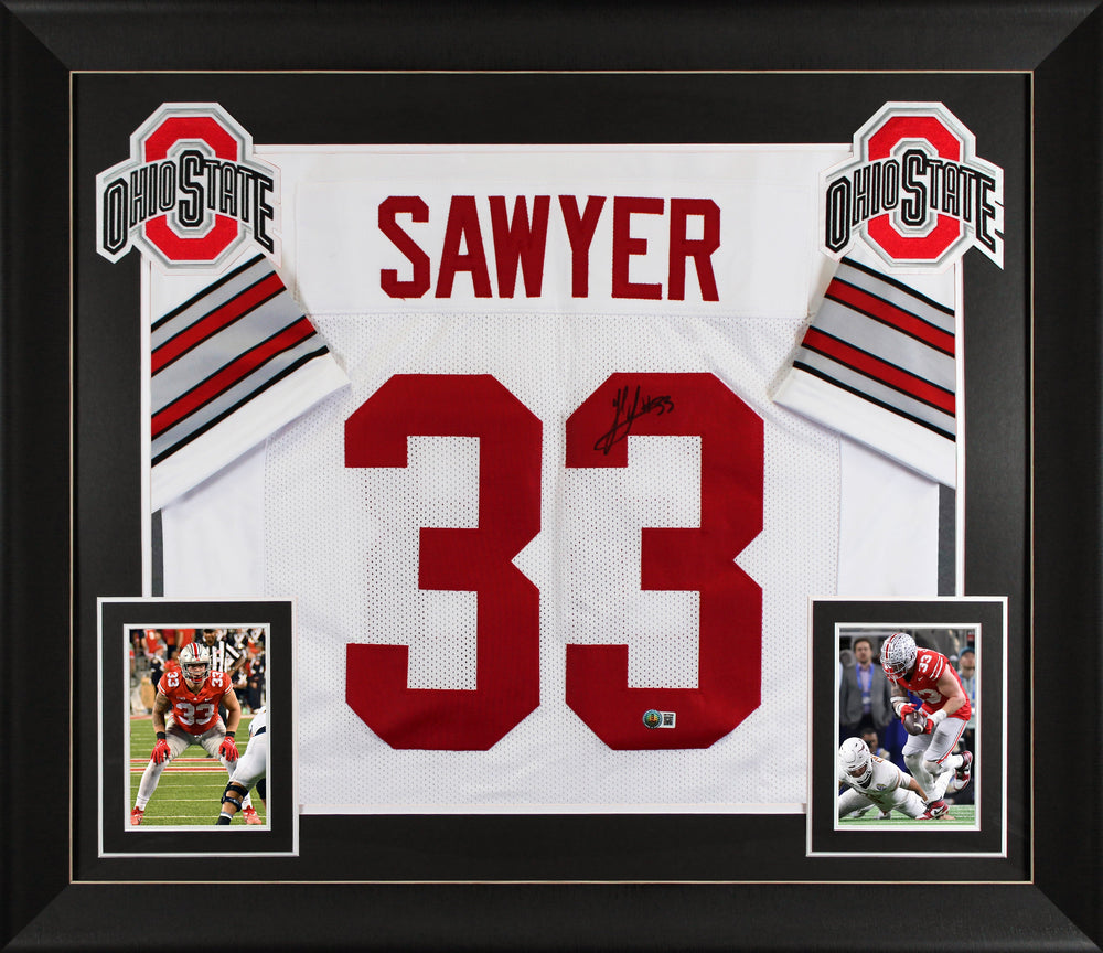 Ohio State Jack Sawyer Signed White Pro Style Framed Jersey BAS Witnessed