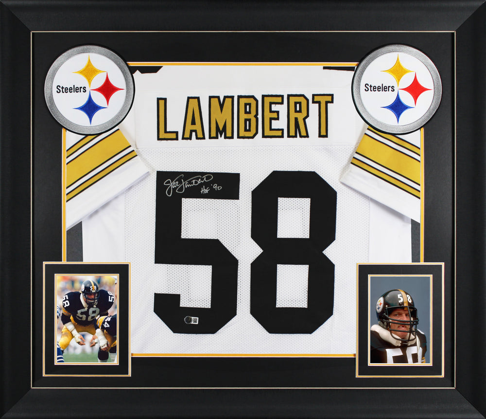 Jack Lambert "HOF 90" Signed White Pro Style Framed Jersey BAS Witnessed