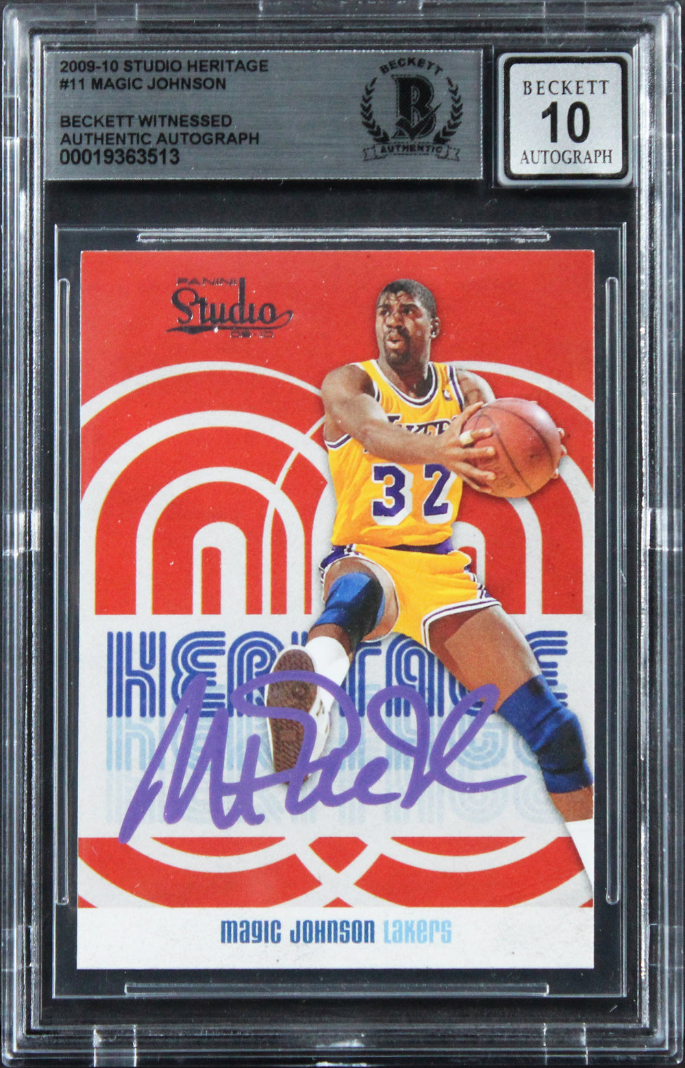Lakers Magic Johnson Signed 2009 Studio Heritage #11 Card Auto 10! BAS Slabbed
